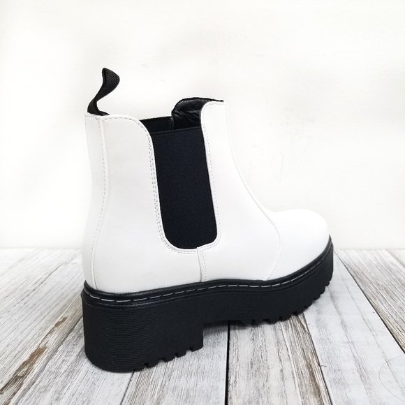 New White Elastic Chelsea Combat Lug Boots - Picture 4 of 5